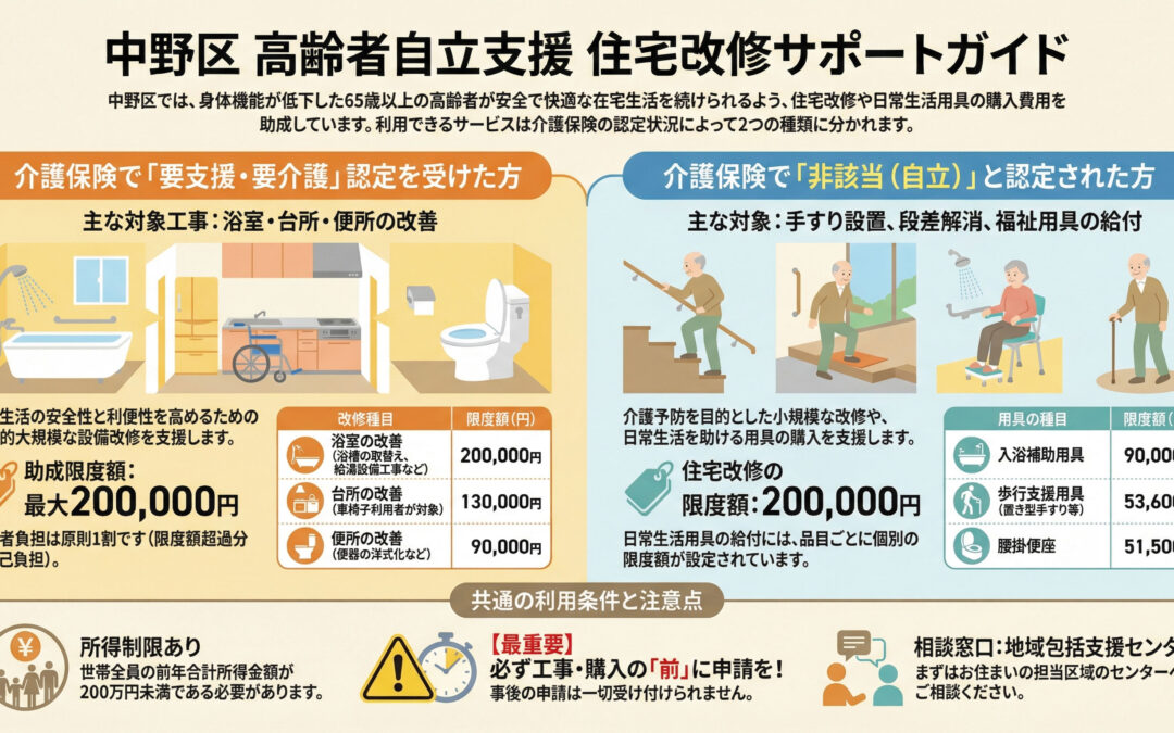 【中野区】高齢者住宅改修の補助金を活用！最大20万円の給付を受ける条件と注意点