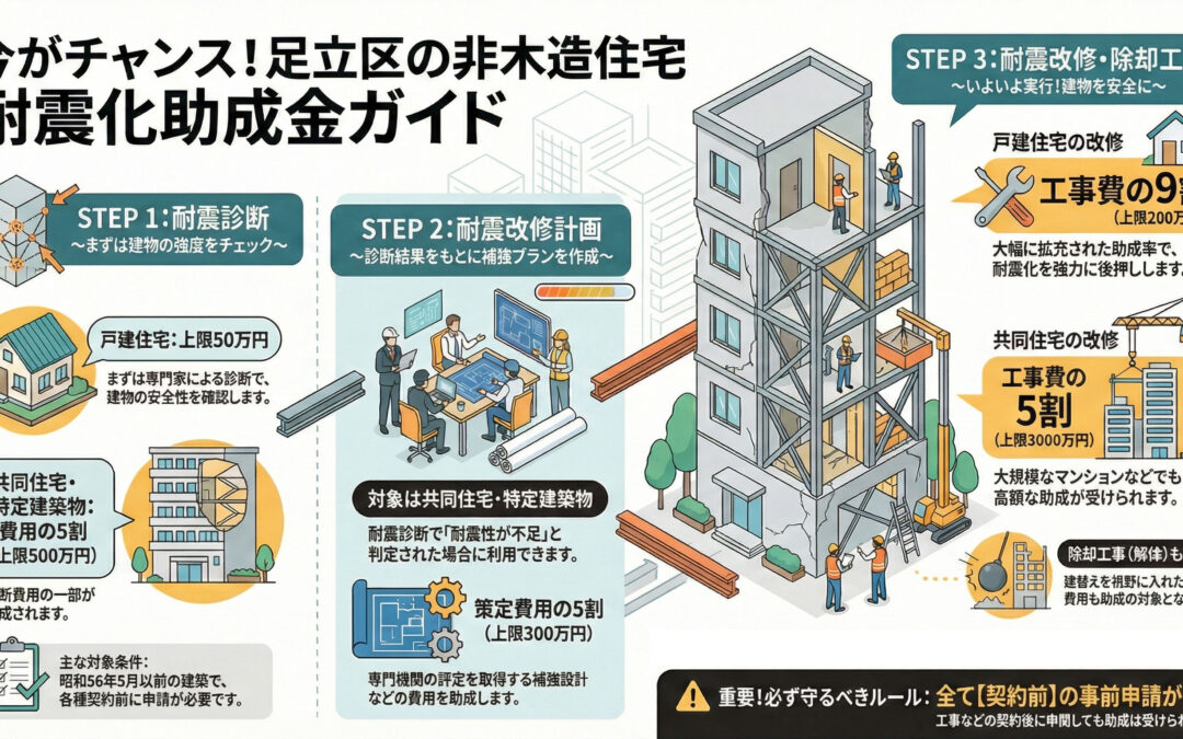 【足立区】最大3,000万円！非木造建築の耐震改修助成金を徹底解説｜令和5年度から大幅拡充